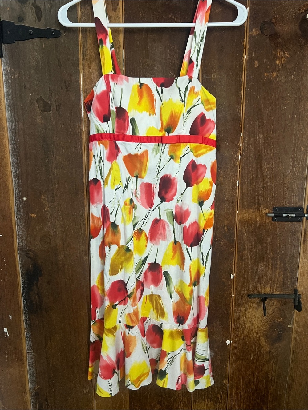 madison leigh White Floral Sundress with Red and Yellow Accents